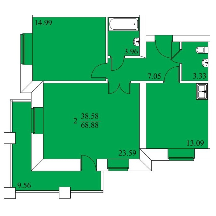 Планировка двухкомнатной квартиры в жилом комплексе на Энергостроителей, 6а