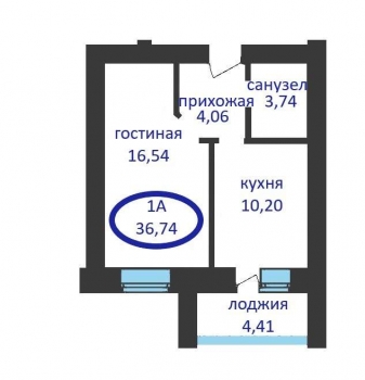 Однокомнатная квартира 36,74 кв.м. в ЖК «Ария»
