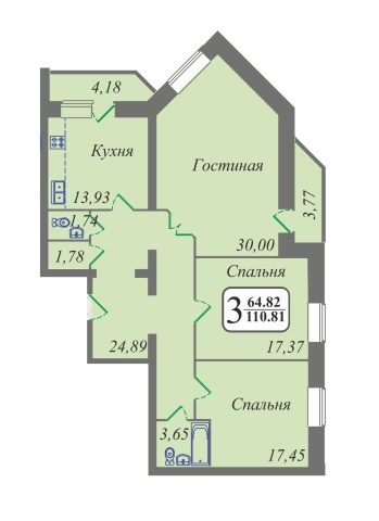 Трехкомнатная квартира 110 квадратов в Тюмени ЖК Пятый Квартал